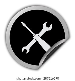 crossed wrench and screwdriver icon - round vector sticker