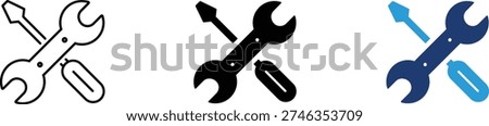 Crossed wrench and screwdriver icon showing technical support and repair services. Maintenance illustration for hardware construction, industrial engineering, mechanical fixing, equipment installation, and professional tool kit.