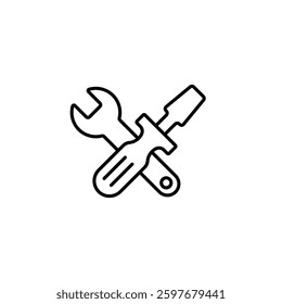 Crossed wrench and screwdriver icon in a simple line drawing style, perfect for tool-related content.
