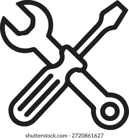Llave cruzada e ícono de destornillador que simboliza las tareas de reparación y mantenimiento en una simple Ilustración vectorial sobre un fondo blanco.