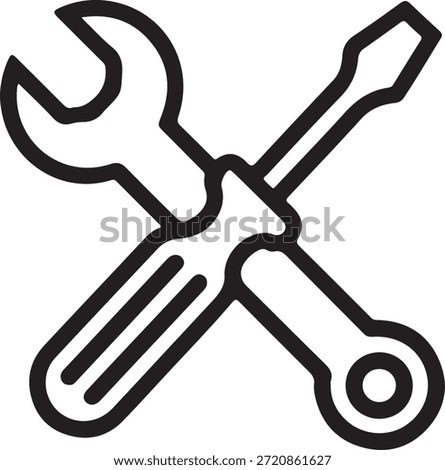Crossed wrench and screwdriver icon symbolizing repair and maintenance tasks in a simple vector illustration on a white background.