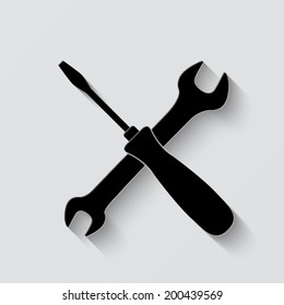 crossed wrench and screwdriver icon - vector illustration with shadow on light background