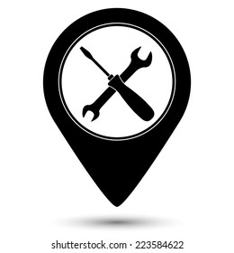 crossed wrench and screwdriver icon - vector map pointer