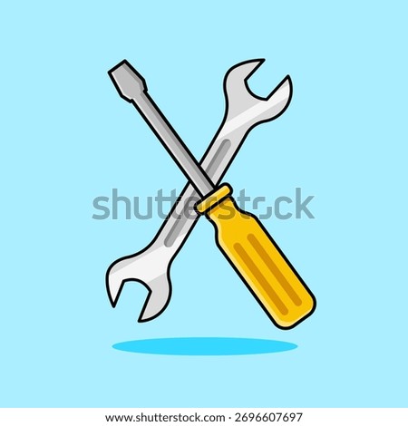 Crossed Wrench and Screwdriver Icon Vector Illustration Cartoon Design Hand Drawn