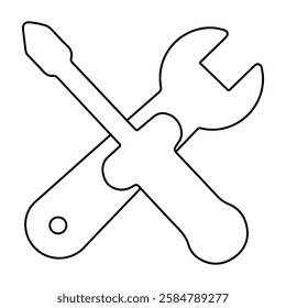 Crossed wrench and screwdriver. Repair or rebuilding icon vector on white background