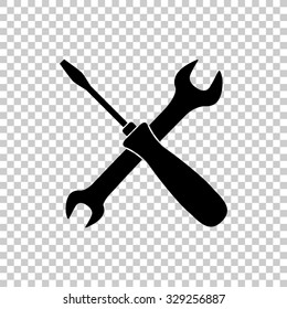 crossed wrench and screwdriver vector icon - black illustration