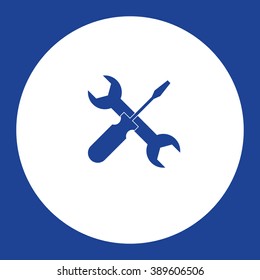 Crossed wrench and screwdriver. Vector icon blue and white
