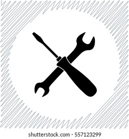 Crossed wrench and screwdriver vector icon - black  illustration