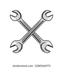Crossed wrench or spanner repair tool. line cartoon