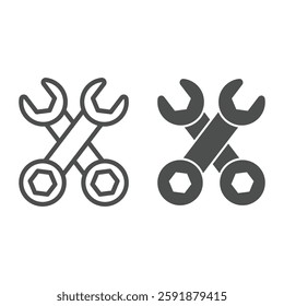 Crossed wrench tools line and solid icon, car service concept. Vector graphics. Crossing wrenches, repair tool sign on white background, outline style icon for mobile or web design