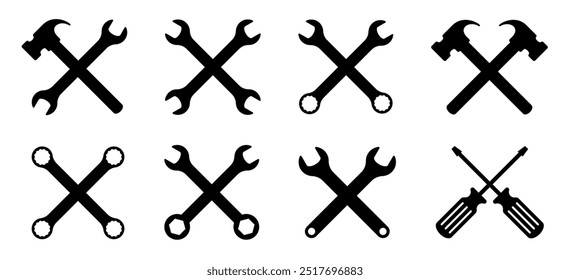 crossed wrench vector. workshop, mechanic, automotive, icon, symbol