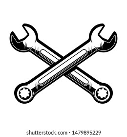 Crossed wrenches. Design element for poster, emblem, sign, logo, label. Vector illustration
