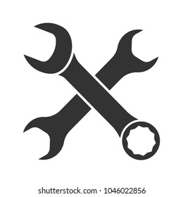 Crossed wrenches glyph icon. Silhouette symbol. Double open ended and combination spanners. Negative space. Vector isolated illustration