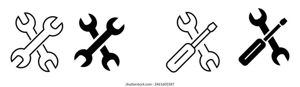 Crossed wrenches glyph icon. Silhouette symbol. Double open ended and combination spanners. Negative space. Vector isolated illustration.