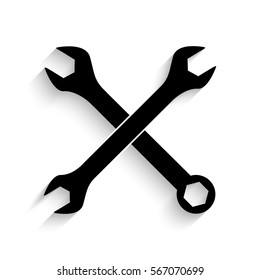 Crossed wrenches icon - black vector illustration with  shadow