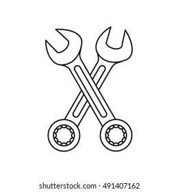 Crossed wrenches icon in outline style isolated on white background vector illustration