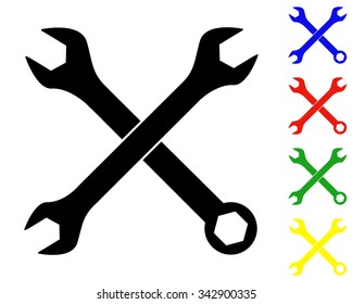 crossed wrenches icon - vector colored set