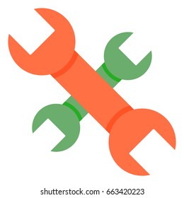 Crossed wrenches orange and green. Vector illustration.