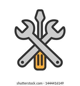 Crossed wrenches with screwdriver, Construction / Mechanics / Engineering symbol