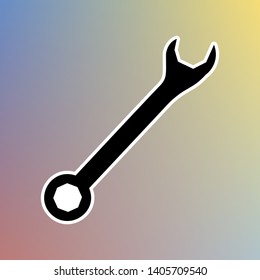 Crossed wrenches sign. Black icon in white shell at pastel color background. Illustration.