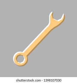 Crossed wrenches sign. Emboss effect with light orange icon on gray background.