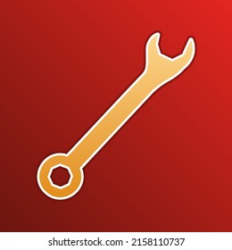 Crossed wrenches sign. Golden gradient Icon with contours on redish Background. Illustration.