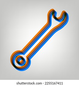 Crossed wrenches sign. Stroked Icon in orange, azure and old lavender Colors at gray Background. Illustration.