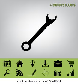 Crossed wrenches sign. Vector. Black icon at gray background with bonus icons at celery ones