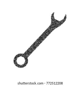 Crossed wrenches sign. Vector. Black icon from many ovelapping circles with random opacity on white background. Noisy. Isolated.