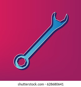 Crossed wrenches sign. Vector. Blue 3d printed icon on magenta background.