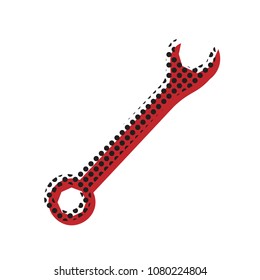 Crossed wrenches sign. Vector. Brown icon with shifted black circle pattern as duplicate at white background. Isolated.