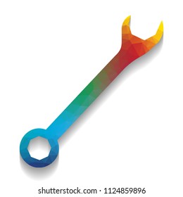 Crossed wrenches sign. Vector. Colorful icon with bright texture of mosaic with soft shadow on white background. Isolated.