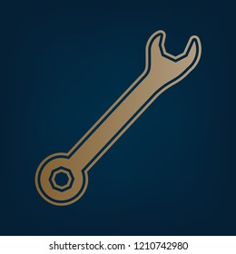 Crossed wrenches sign. Vector. Golden icon and border at dark cyan background.