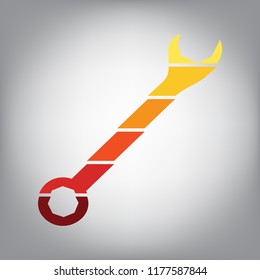 Crossed wrenches sign. Vector. Horizontally sliced icon with colors from sunny gradient in gray background.