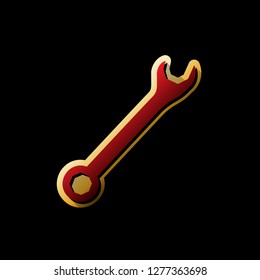 Crossed wrenches sign. Vector. Red icon with small black and limitless shadows at golden sticker on black background.