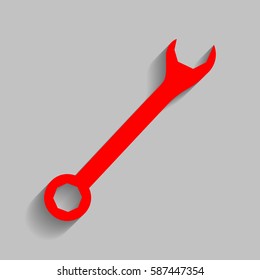Crossed wrenches sign. Vector. Red icon with soft shadow on gray background.