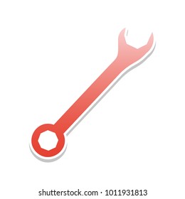 Crossed wrenches sign. Vector. Reddish icon with white and gray shadow on white background. Isolated.
