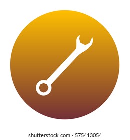 Crossed wrenches sign. White icon in circle with golden gradient as background. Isolated.