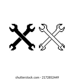 Crossed wrenches vector icon set. Pixel art. 8 bit logo. eps10