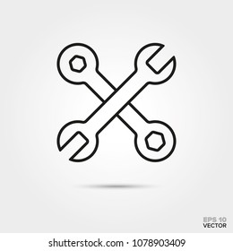 Crossed wrenches vector line icon. Automotive parts, repair and service symbol. 