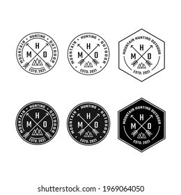 Crossed X Arrows Mountain for Adventure Outdoor Hiking Camping Hunting Sport Gear Apparel Business Brand Community Club Classic Unique Hipster Retro Rustic Vintage Silhouette Badge Stamp Logo Design.