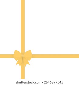 Crossed Yellow Ribbon with Bow in Flat Style for Gift Wrapping, Celebration, Greeting Card, Packaging Design