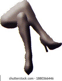 A crossed-leg with high heels. Benday dots vector illustration.