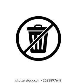 Ícone de compartimento riscado indicando que não é permitida lixo no estilo mínimo de preto