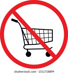 The crossed-out cart. Prohibiting sign Entrance with carts is prohibited. Red circle and shopping cart.