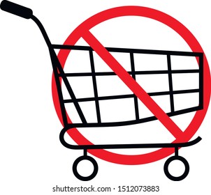 The crossed-out cart. Prohibiting sign Entrance with carts is prohibited. Red circle and shopping cart.