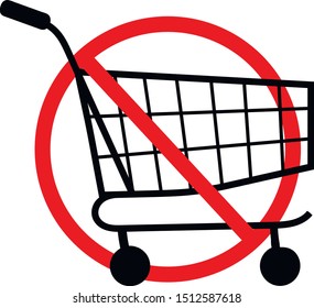 The crossed-out cart. Prohibiting sign Entrance with carts is prohibited. Red circle and shopping cart.
