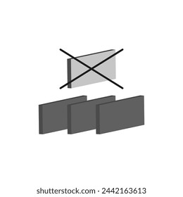 Crossed-out email icon. Blocked message symbol. Communication restriction sign. Grey-tone folders background. Vector illustration. EPS 10.