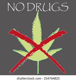 A crossed-out Marijuana leaf with the hint "No Drugs"