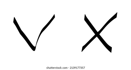 crosses and check marks isolated vector sketches. Yes no icons hand drawing black outline